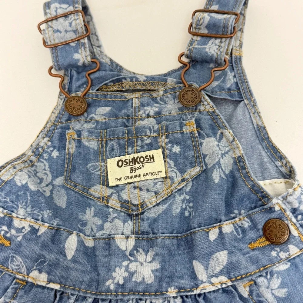 OshKosh Bgosh Baby Girls Blue Floral Denim Overall Dress Jumper Vestbak 6 Months